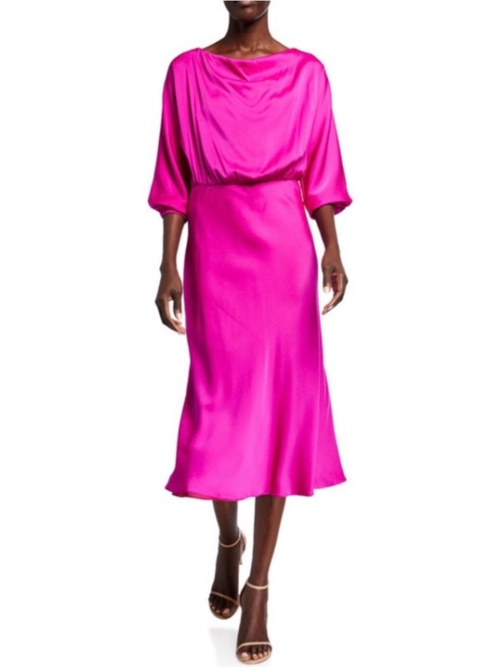 MILLY Dia Stretch Silk Cowl Back Midi Dress Fuchsia 4 NWT